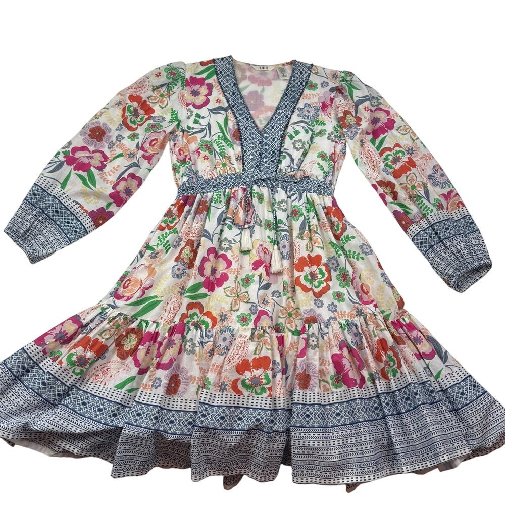 Kaktus Floral Feminine Cottagecore Boho Lightweight Cotton Dress Women's Small